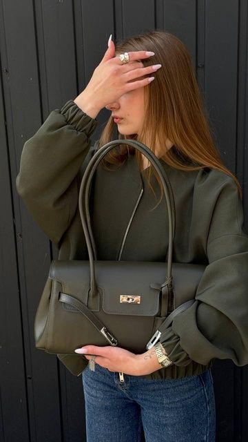 Сумка Olivia ,натуральна шкіра , оливка С-170 фото