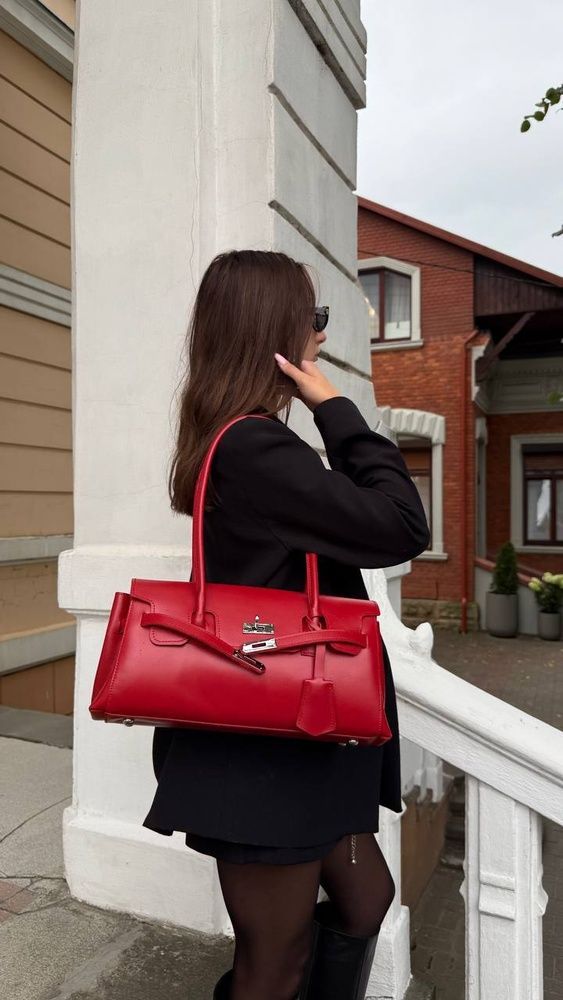 Жіноча сумка Olivia з натуральної шкіри &mdash; червона,срібна фурнітура С-177 фото